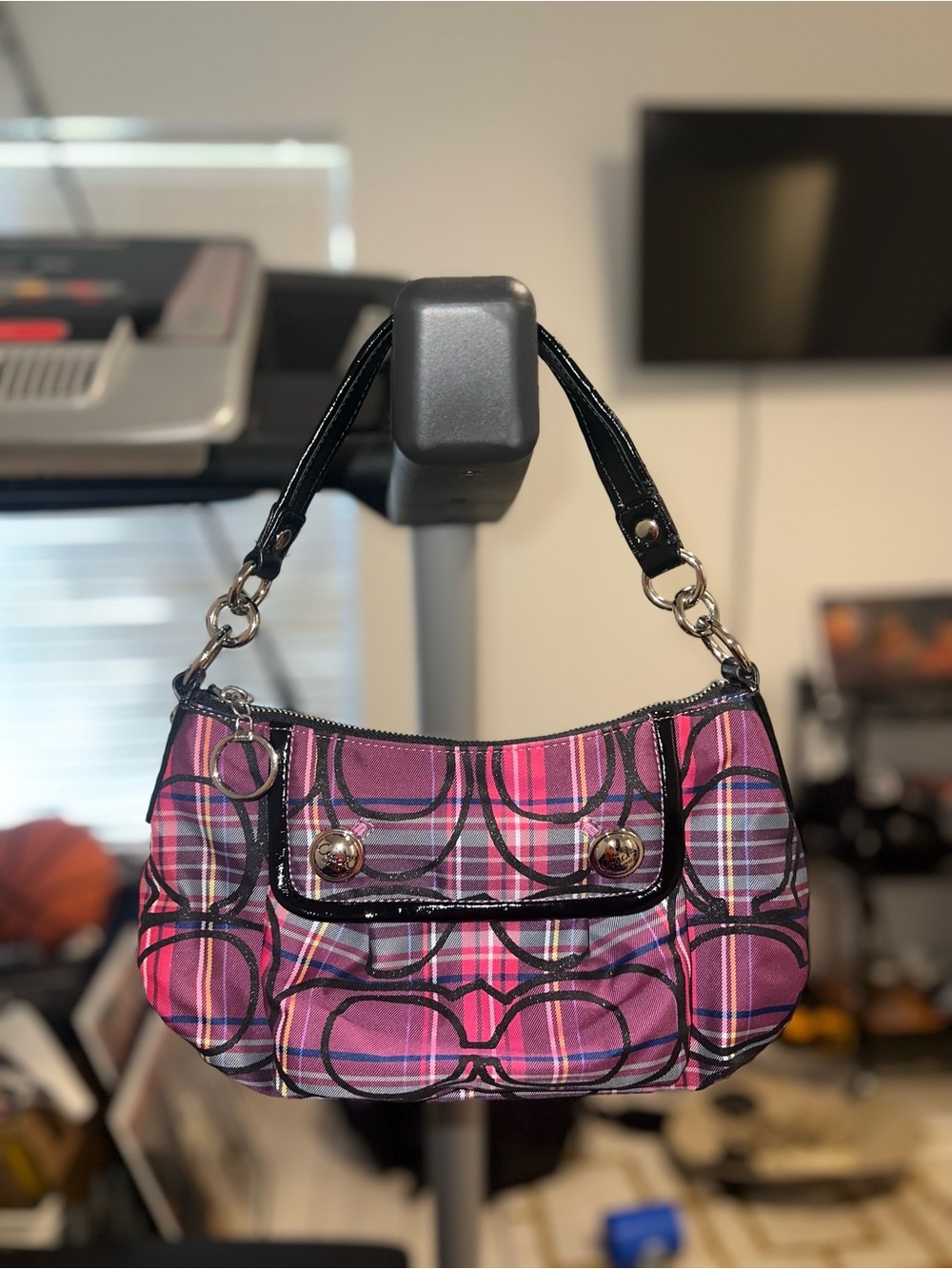 Coach Poppy Pink & Purple Plaid Shoulder Bag